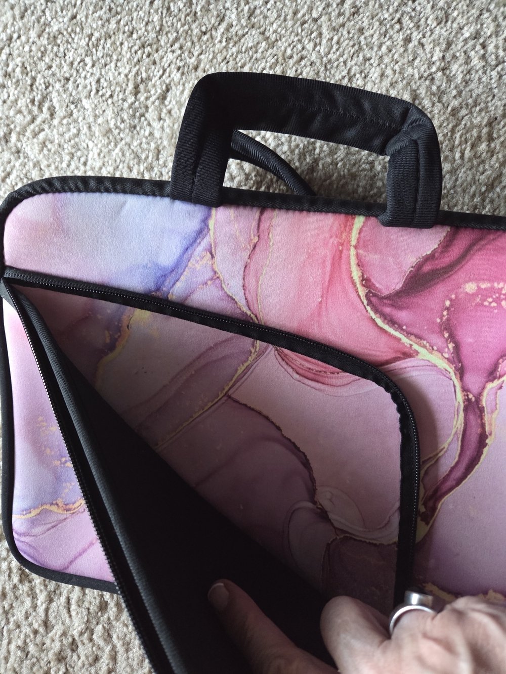 Pink Marble Laptop Sleeve with Black Handle 13" - Picture 2 of 6